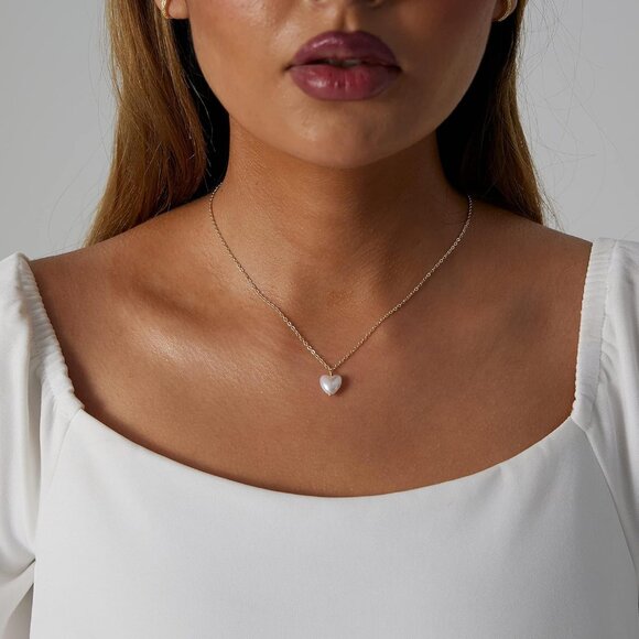 ⚡Silver 14K Gold Plated Heart Pendant Necklace for Women Charm Heart Slip Chain - Picture 2 of 7